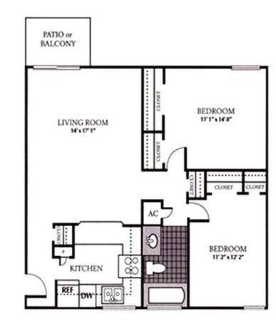 2 beds, 1 bath, 884 sqft, $1,400, Unit F62