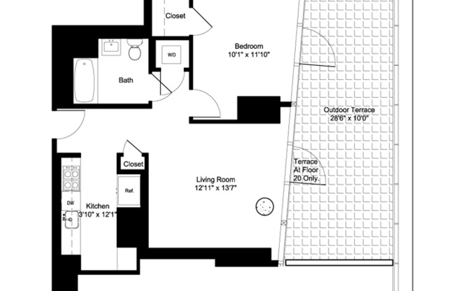 1 bed, 1 bath, 651 sqft, $8,105, Unit 20E