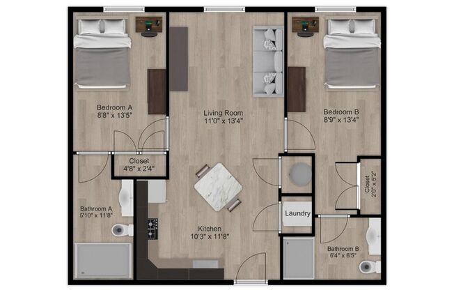 2 beds, 2 baths, 735 sqft, $2,450, Unit Unit 202