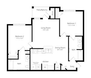 2 beds, 2 baths, 967 sqft, $1,728