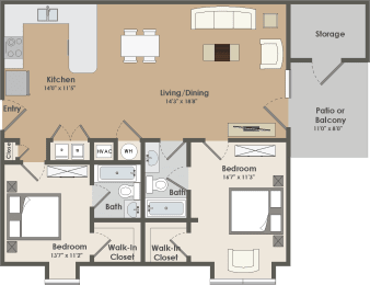 2 beds, 2 baths, 1,100 sqft, $1,452