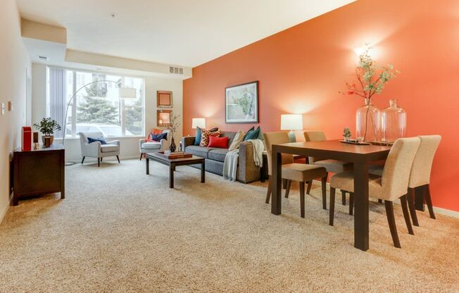 Living Room with coffee table at The Legends at Silver Lake Village 55+ Apartments, St. Anthony, Minnesota, 55421