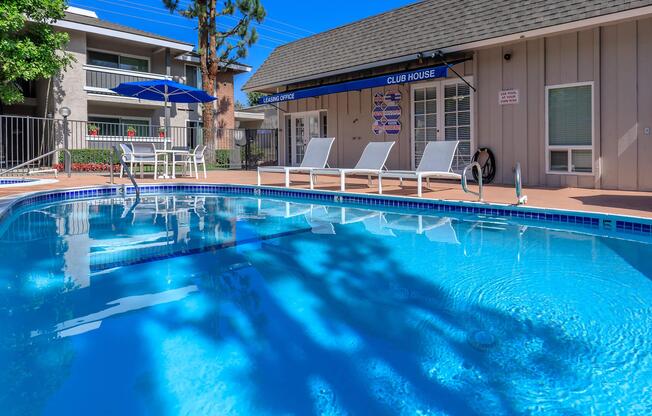 a house with a large pool of water