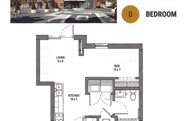 Studio, 1 bath, 458 sqft, $1,950, Unit 101 (SD)