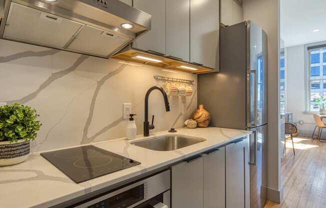 Stainless Steel Sink With Faucet In Kitchen at Residences at Richmond Trust, Virginia, 23219