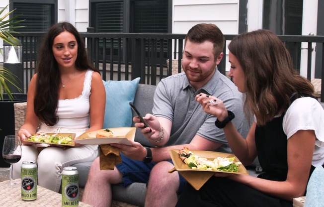 Residents enjoying lunch on the outdoor patio at The View at Old City, Pennsylvania