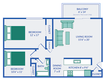 2 beds, 1 bath, 960 sqft, $895