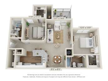 2 beds, 2 baths, 1,166 sqft, $1,509
