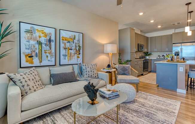 South Scottsdale Apartments - Lucent Scottsdale - Luxury Kitchen with Quartz countertops with undermount sinks and ceramic tile backsplash.