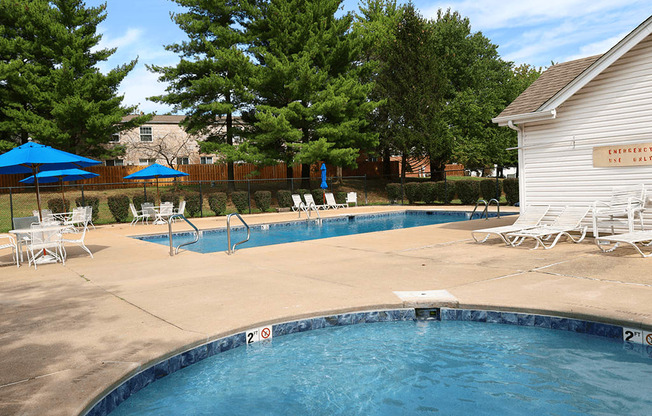 resident swimming pool with chairs and umbrellas