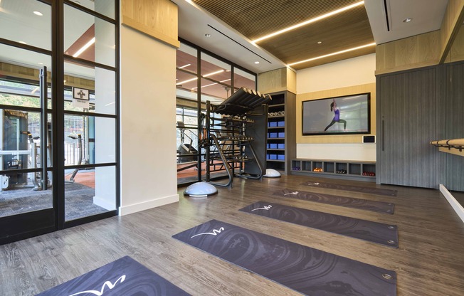 Yoga and pilates studio with group fitness area