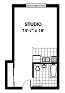Studio, 1 bath, 420 sqft, $2,300