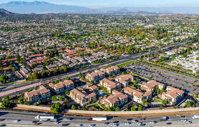 an aerial view of the city