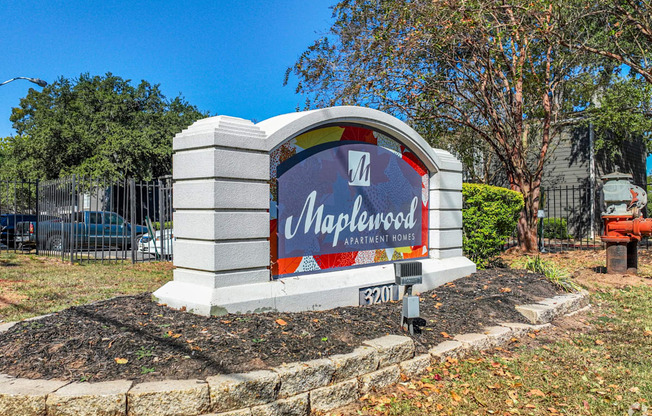 Maplewood Apartment Homes sign at Maplewood apartments in Shreveport, LA.