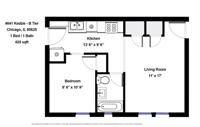 1 bed, 1 bath, 420 sqft, $1,275, Unit 4641-3B