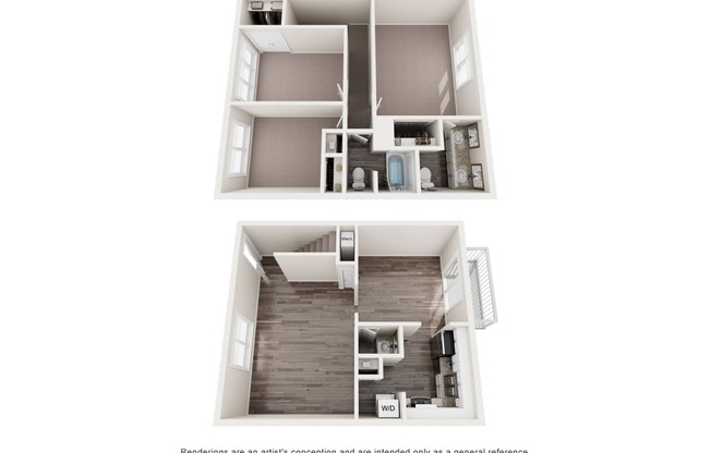 a 1 bedroom floor plan with a bathroom and a kitchen