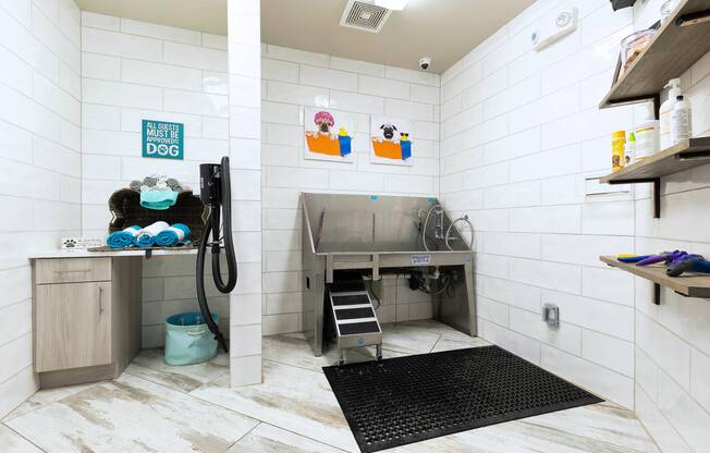 Indoor pet spa at Cyan Craig Ranch pet-friendly apartments for rent in McKinney, TX