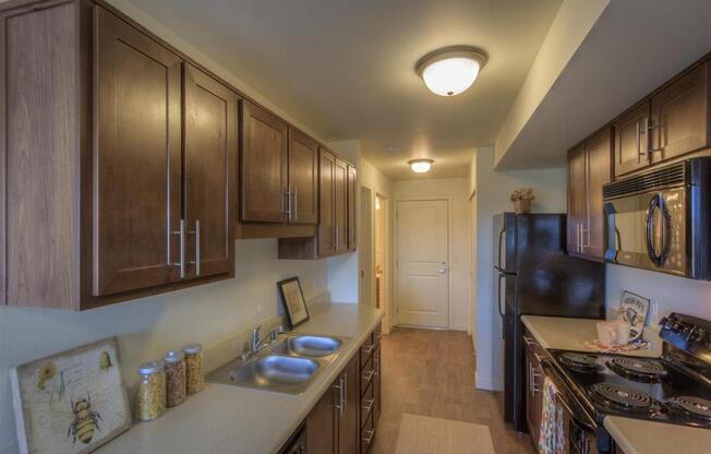 Kitchen at Urban Center apartments in Lynnwood