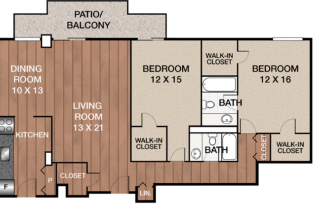2 beds, 2 baths, 1,357 sqft, $1,975, Unit 1518
