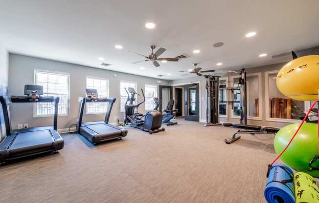 Cardio equipment in fitness center at Governor Square Apartments, IN, 46032
