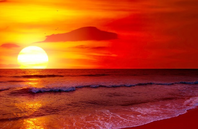 Beach Sunset with Orange + Red Tones