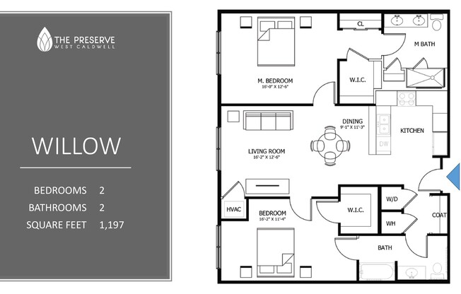 2 beds, 2 baths, 1,197 sqft, $3,100, Unit 305