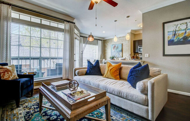 a living room with a couch and a coffee table