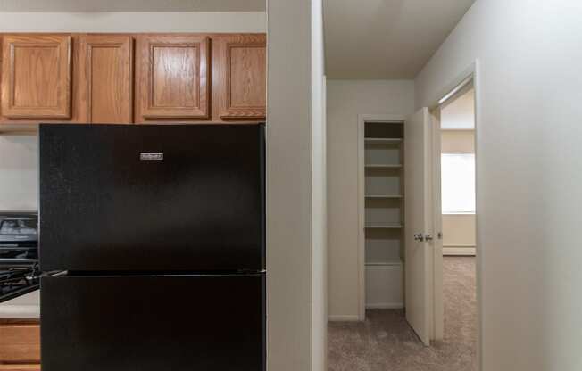 This is a photo of the linen closet in the 865 square foot, 2 bedroom, 1 and a half bath apartment at Blue Grass Manor Apartments in Erlanger, KY.