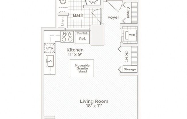 Studio, 1 bath, 513 sqft, $1,186