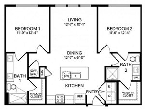 2 beds, 2 baths, 999 sqft, $2,300