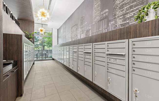 a lockers area in the kitchen at the preserve at great pond apartments in windsor locks