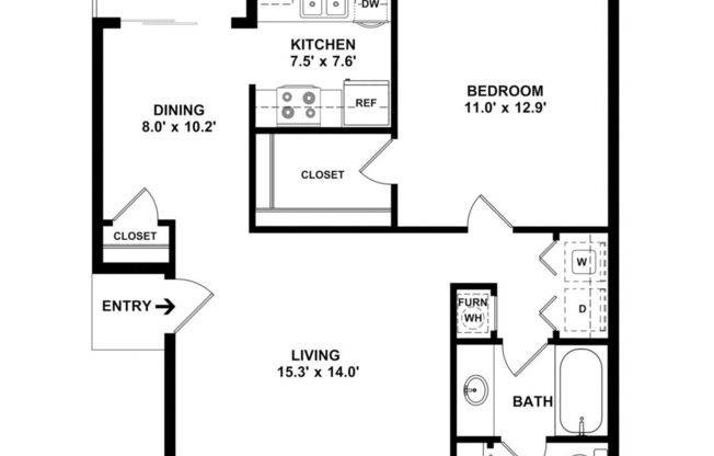 1 bed, 1 bath, 694 sqft, $750