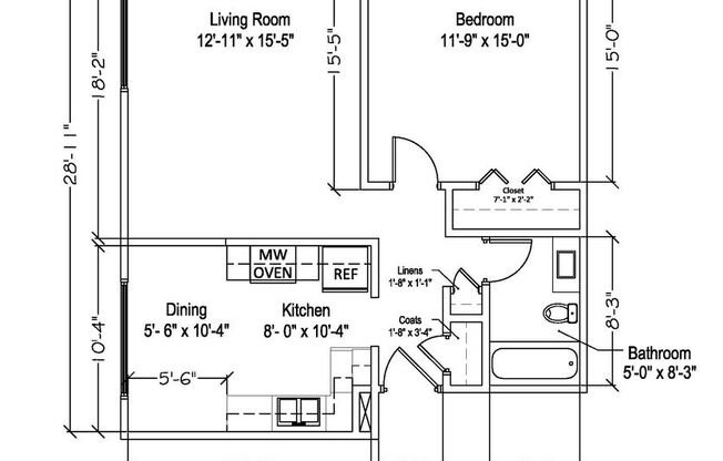 1 bed, 1 bath, 685 sqft, $1,825, Unit 15