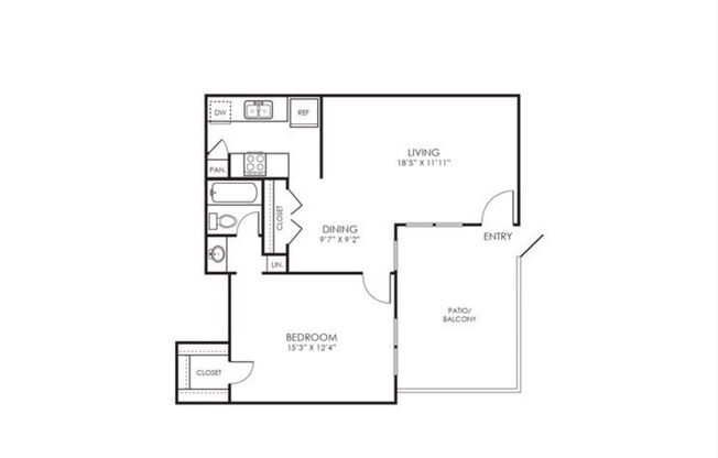 1 bed, 1 bath, 708 sqft, $1,265