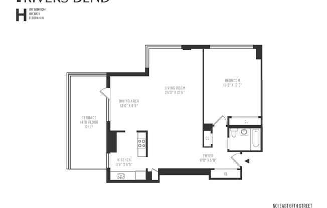 1 bed, 1 bath, $7,980, Unit 14H