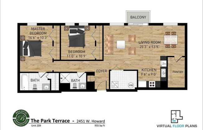 2 beds, 2 baths, 900 sqft, $2,550, Unit 209