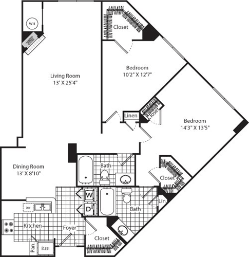 2 beds, 2 baths, 1,278 sqft, $3,245, Unit 215