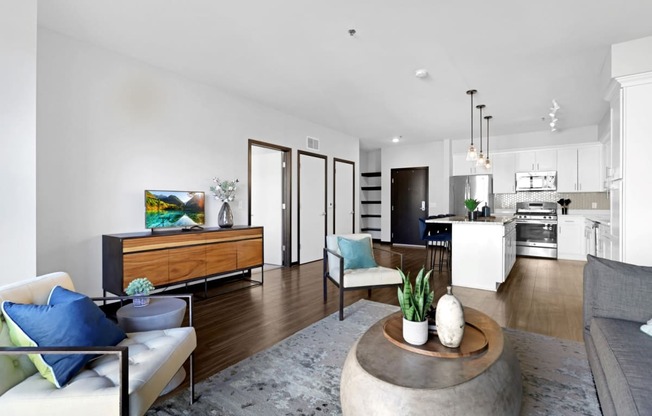 a living room with a couch and a table