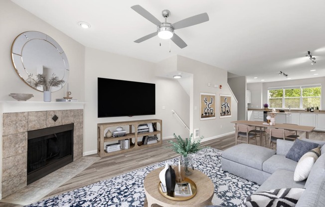Living Room With Fireplace at Lionsgate South, Hillsboro, Oregon