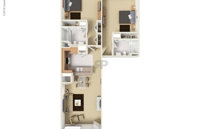 2 beds, 2 baths, 1,079 sqft, $1,263
