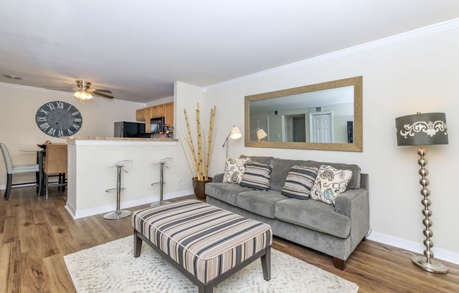 a living room with a couch and a coffee table
