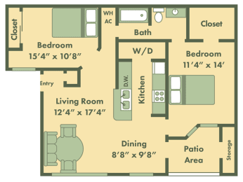 2 beds, 1 bath, 883 sqft, $1,255