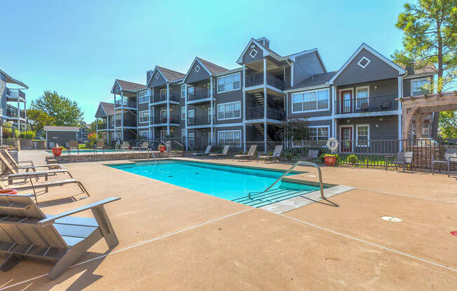 Resort-style swimming pool at Villas at Bailey Ranch Apartments, Owasso, Oklahoma