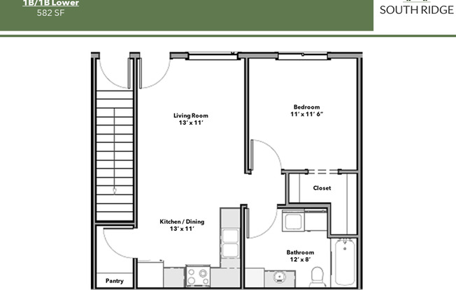 1 bed, 1 bath, 582 sqft, $990, Unit 21