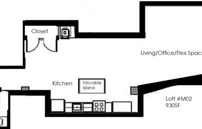 Studio, 1 bath, 930 sqft, $2,850, Unit M02