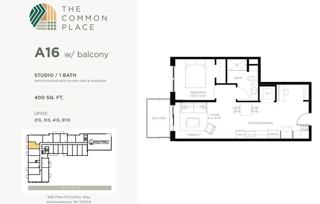 1 bed, 1 bath, 625 sqft, $1,550, Unit 413