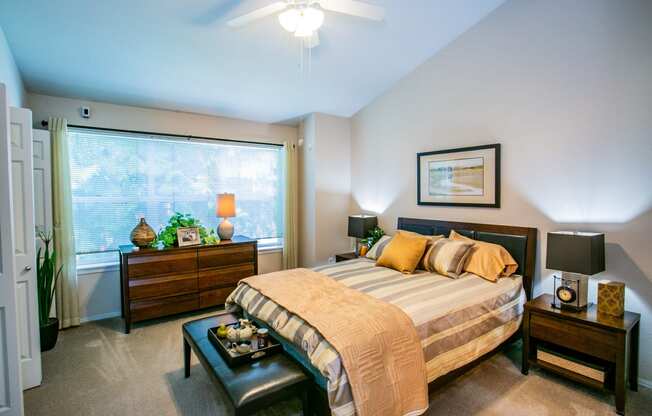 Spacious Model Bedroom with Carpeting at Apartments Near Beaverton