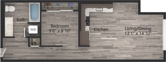 1 bed, 1 bath, 608 sqft, $1,611