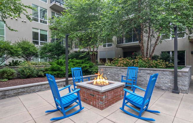 fire pit with rocking chairs