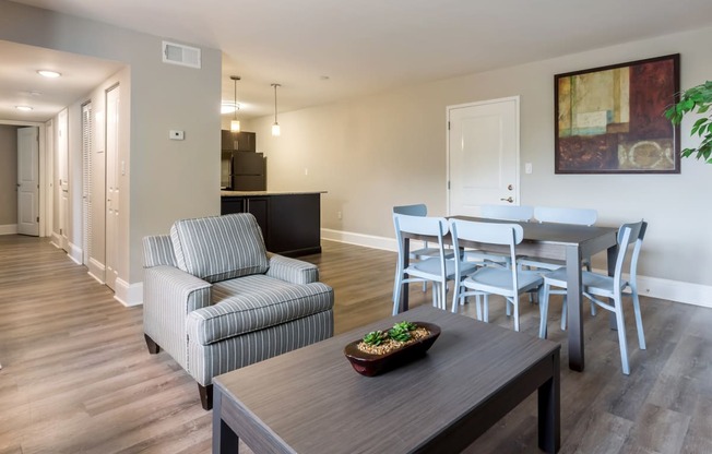 Living and dining room in a 3 bedroom apartment at  Halcyon Apartments